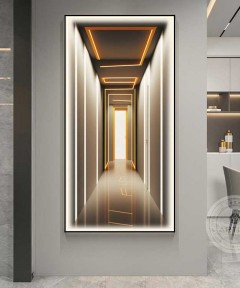 Black Frame Modern 3D Effect Crystall Procelein Painting With Lighting